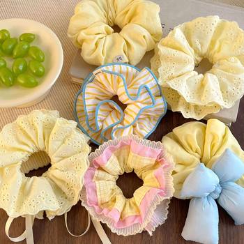 Berlin Sunset ~ Korean-Style Yellow Striped Scrunchie for Women, High-End Hair Accessory, French Bun Oversized Hair Tie