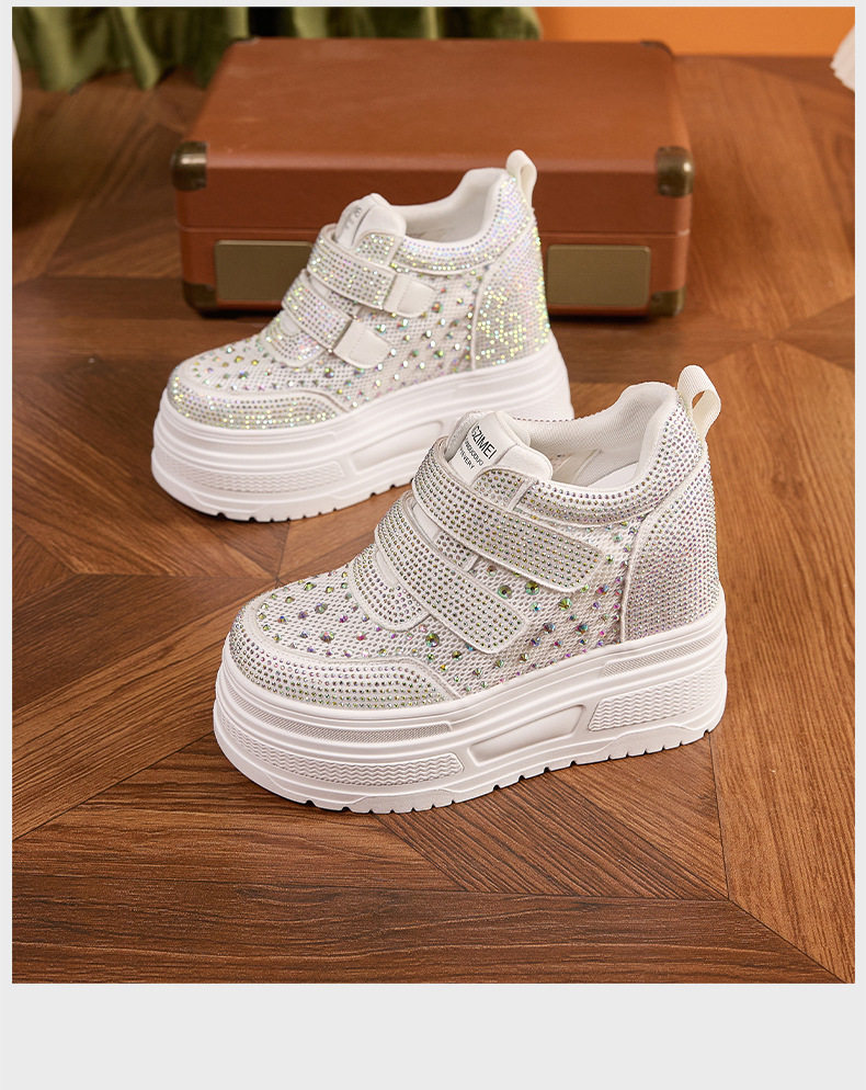 Giày sneaker nữ đế dày chunky trắng phối lưới thoáng khí gót 12 cm — Trắng, Đen chi tiết 16