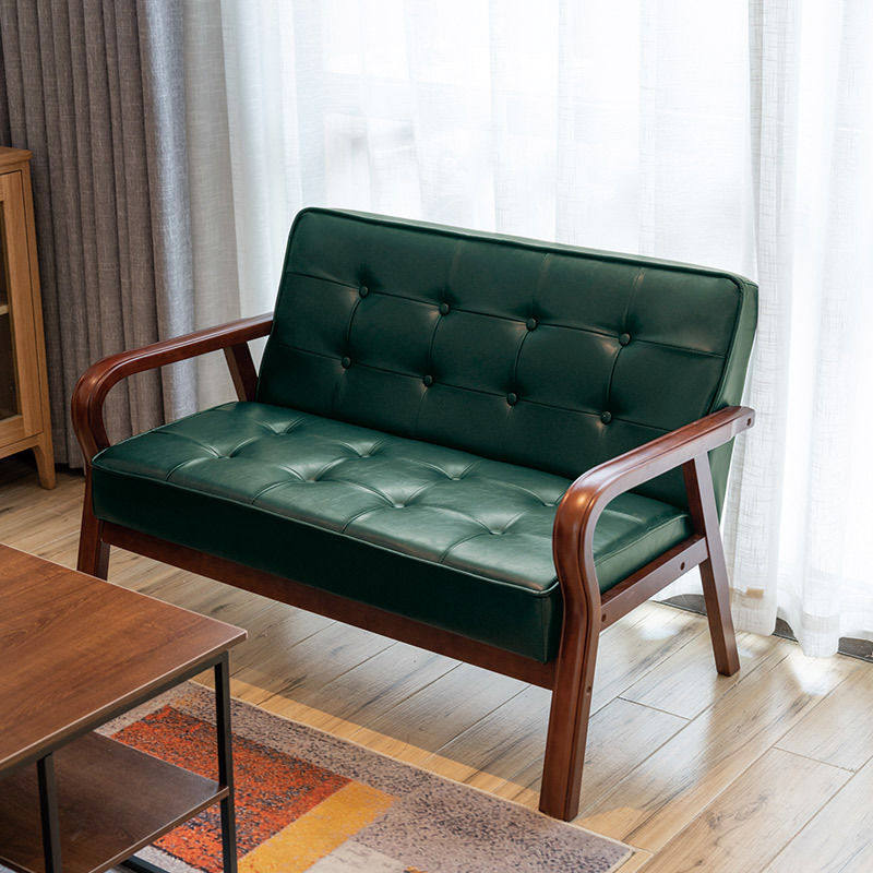 皮艺沙发小户型北欧复古曲木扶手单人双人三人简易客厅网红款