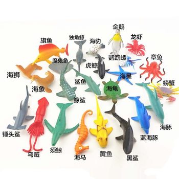 Simulation 24 marine animal model toy plastic penguin dolphin crayfish whale shark fish tank landscape decoration