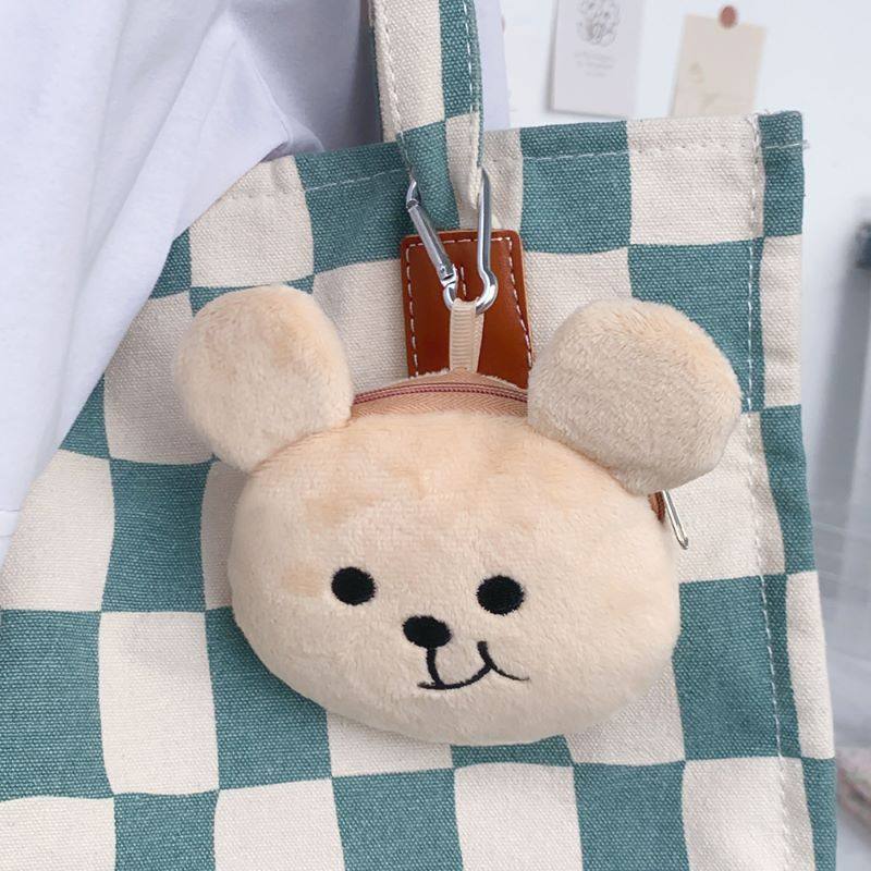 Cross-border Korean style cute crooked mouth bear coin purse plush data cable bag earphone bag coin storage bag