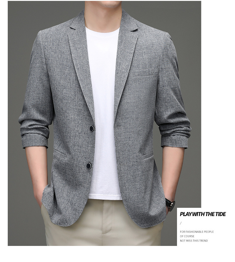 Áo blazer nam pha lanh dáng ôm xẻ tà sau nhẹ mùa xuân thu — Xanh xám nhạt, Màu xám nhạt
