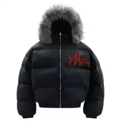 Winter National Fashion Detachable Fur Collar Hooded Cotton-padded Coat Men's and Women's Fashion Brand Loose Thickened Warm Bread Clothes Embroidered Jacket