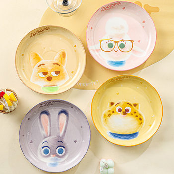 Zootopia Cute Cartoon 8inch Lace Plate Ceramic Household Set Underglaze Color High Temperature Resistant Deep Plate