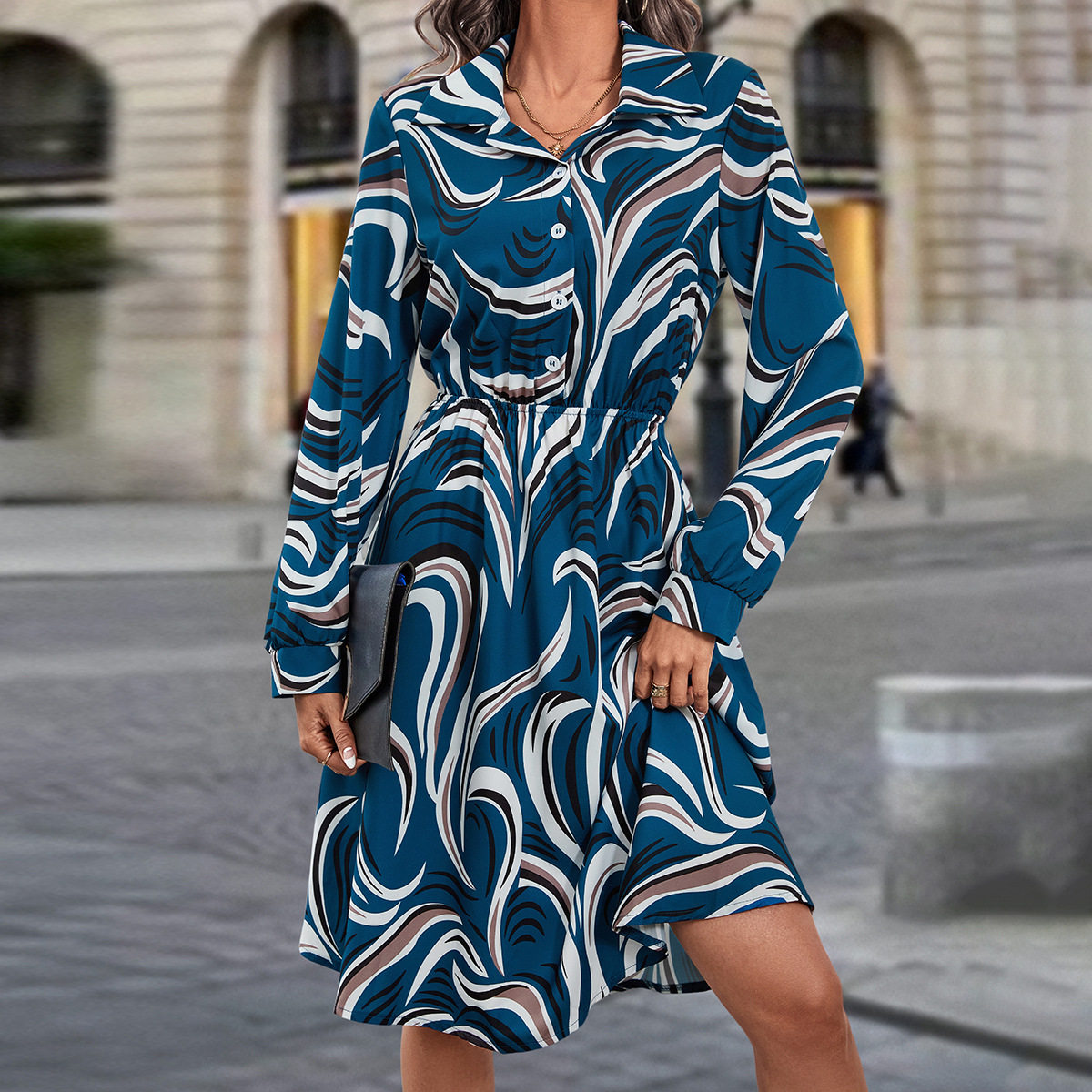 Fashionable Autumn Floral Print Irregular Dress Womens European Style Perfect for Casual Outings Wholesale Available