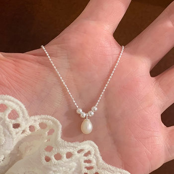 Dole Sterling Silver Round Beads Natural Freshwater Pearl Pendant Necklace Women's 2025 New Niche Clavicle Chain High-End