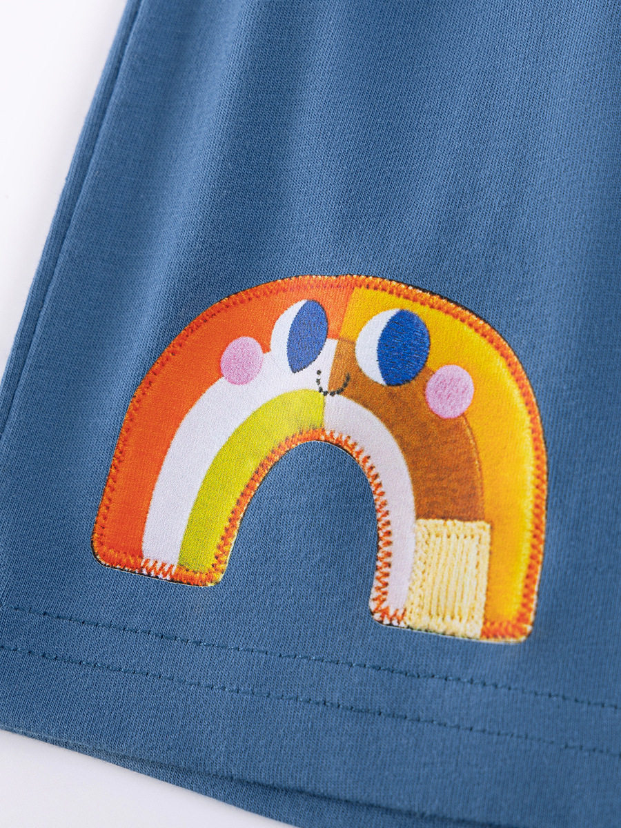 Girls' Summer Striped Short-Sleeve Cartoon Set, Kids' Outfit