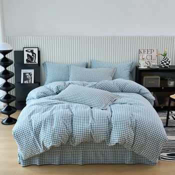 Class A Cotton Yarn-dyed Wash Cotton Four-piece Set Cotton Plaid Bed Sheet Three-piece Set Dormitory Simple Plaid Cotton