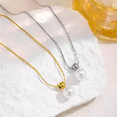 Niche Short Style Ordinary Pearl Single Layer Very Fine Chain Round Bead Plating 18K Gold Necklace Clavicle Chain for Women