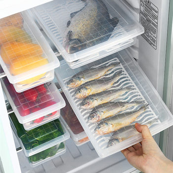 Kitchen Freezer Rectangular Refrigerator Draining Fresh-Keeping Box Plastic Food Fruit Freezing Storage Box Sealed Box Fish