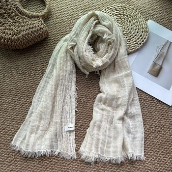 2025 Autumn and Winter Cotton and Linen Versatile Textured Natural Wrinkle Scarf for Women to Travel Sun Protection Large Shawl Decorative Silk Scarf to Heattech