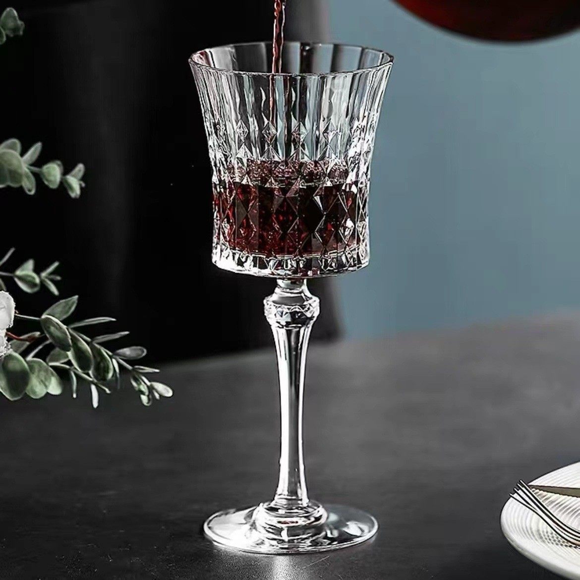 European-style high-end diamond crystal glass wine cup luxury goblet vintage wine glass niche painted Cup