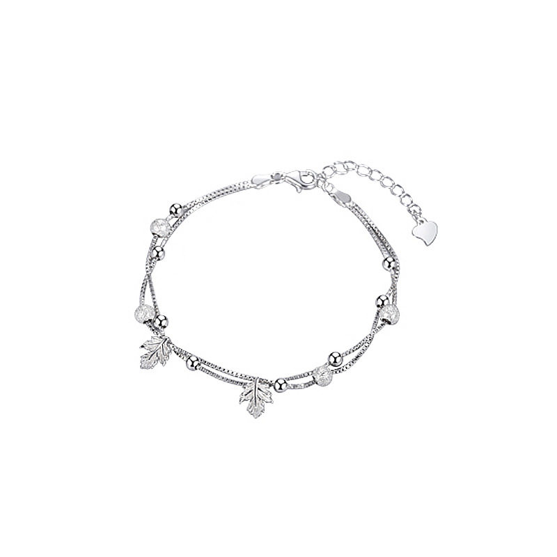 Yixuan Korean style simple fresh frosted geometric round bead bracelet student commuter folding double-layer maple leaf bracelet