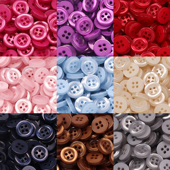 Color Pearlescent Resin Button Round Four-Eyes Shirt Cardigan Button Round Edge Children's Coat Decorative Hand-Sewn Buckle