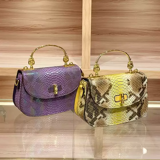 High-end Genuine Leather Snake Pattern Portable Saddle Bag 2025 New Cross-border Fashion Women's Bag Foreign Trade Shoulder Crossbody Bag