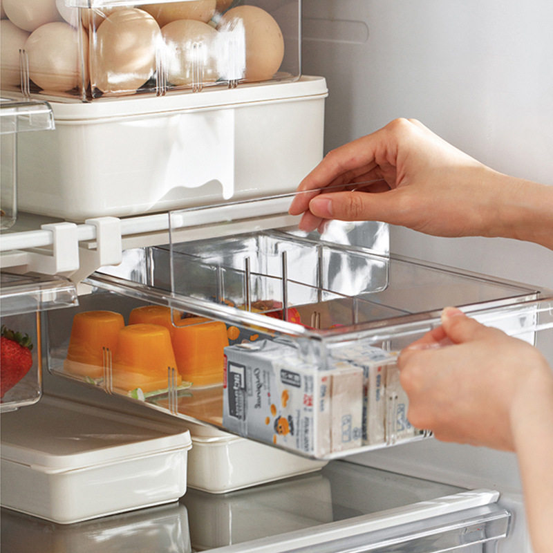 Refrigerator Storage Box Drawer Type Kitchen Household Fruit and Vegetable Preservation Box with Compartment PET Wonton Dumpling Freezer Box