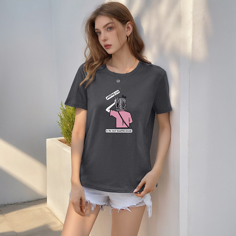 Loose Fit Cartoon Print T Shirt Round Neck Cute Design Casual Style Perfect for Girls Wholesale Available