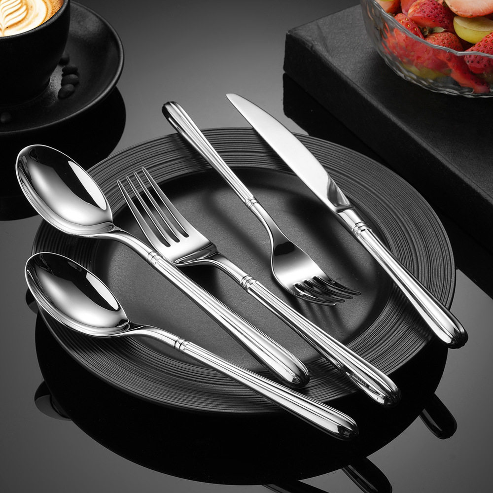 Cross-Border Wholesale Western-Style Knife, Fork, and Spoon Forged from 304 Stainless Steel Knife, Fork, and Spoon Set Stainless Steel Western-Style Tableware Set
