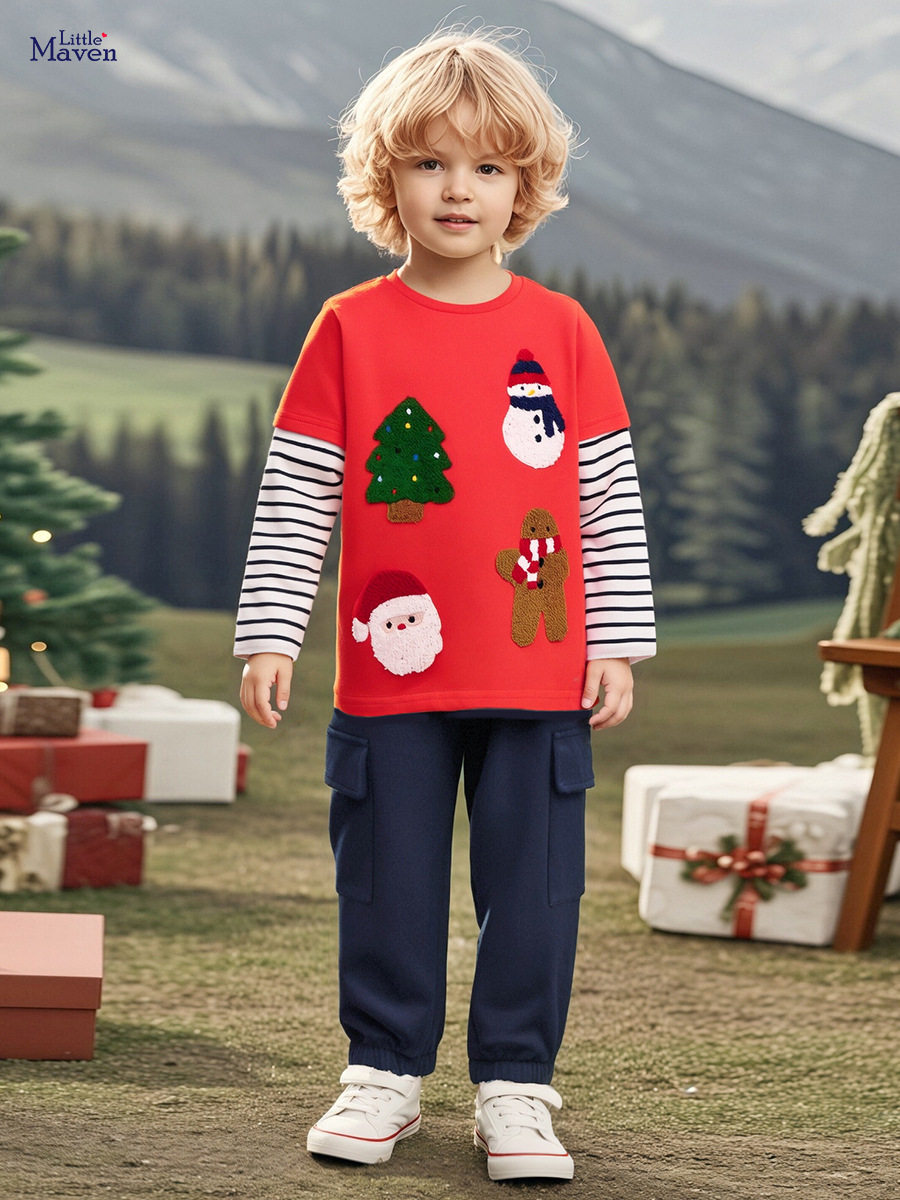 Boys' Christmas T-Shirt Wholesale from Source Factory, Autumn Kids' Top, Cartoon Cotton Tee