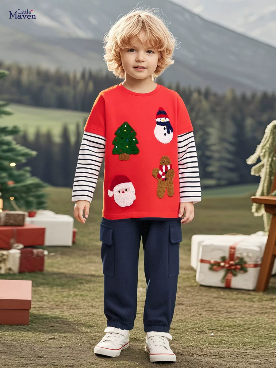 Boys' Christmas T-Shirt Wholesale from Source Factory, Autumn Kids' Top, Cartoon Cotton Tee