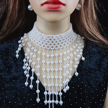 European and American Cross-Border Hand-Woven Pearl Necklace Women's French Fake Collar Collar Covering Neck Pattern Clavicle Chain Neck Accessories