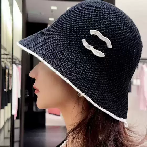 Trendy Red Book Popular Style Chanel-Inspired Bucket Hat, Korean Version, Summer Hollow-Out Woven Fisherman Hat, High-Quality Versatile Bucket Hat