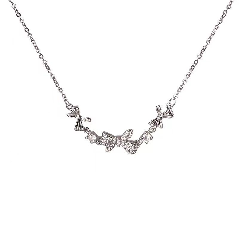 Zircon Bow Necklace Women's Ins Trendy Light Luxury Niche Design High-grade Clavicle Chain Simple All-match Necklace Chain