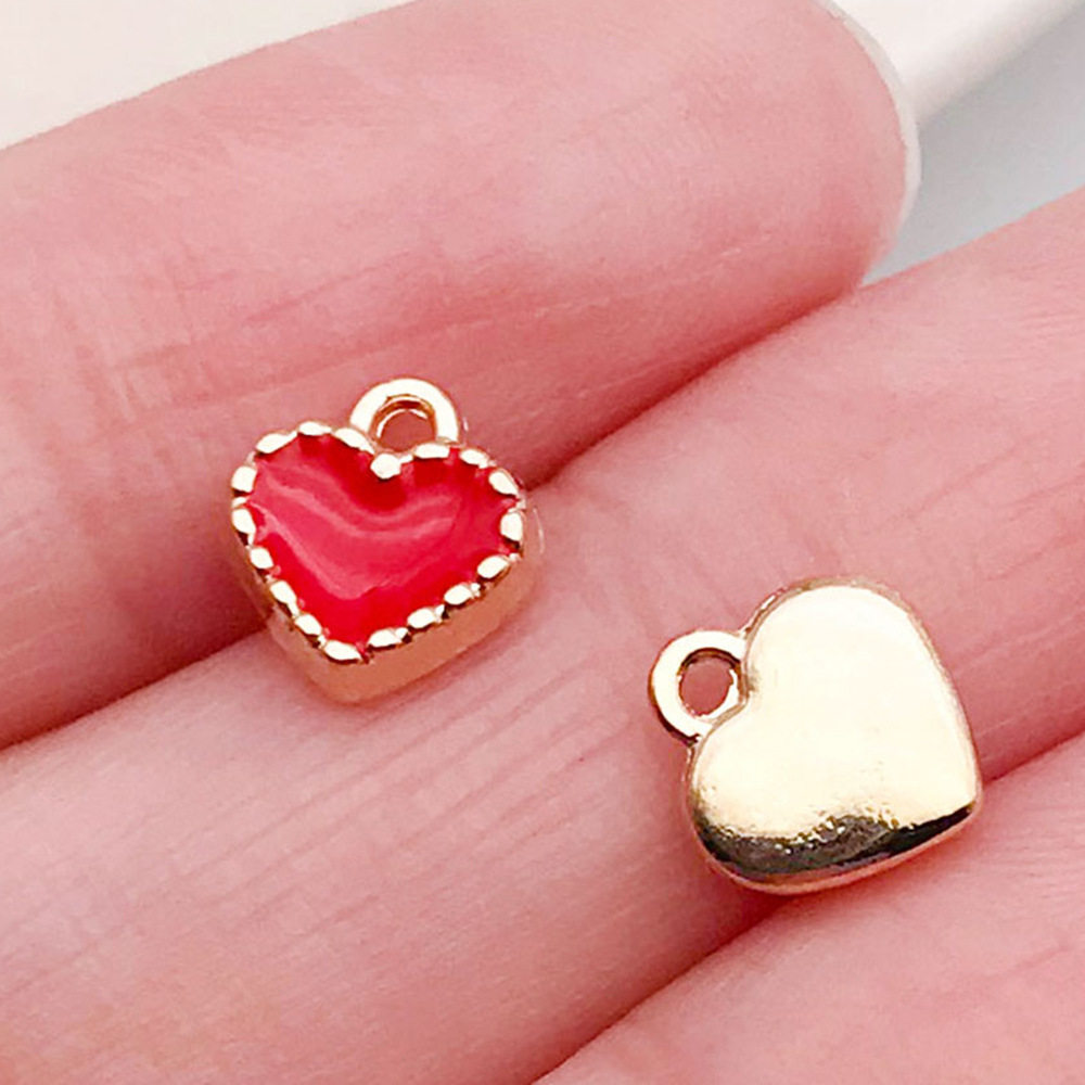 混50个红粉爱心桃心饰品配件 diy手链钥匙扣项链吊坠合金滴油挂件