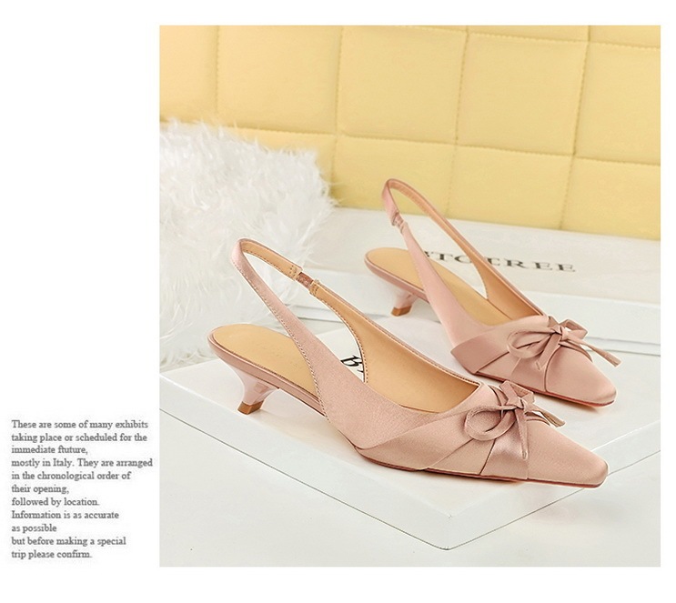 Giày cao gót mũi nhọn lụa satin thắt nơ quai hậu nữ tính — Màu đen, Màu đỏ rượu, Màu sâm panh