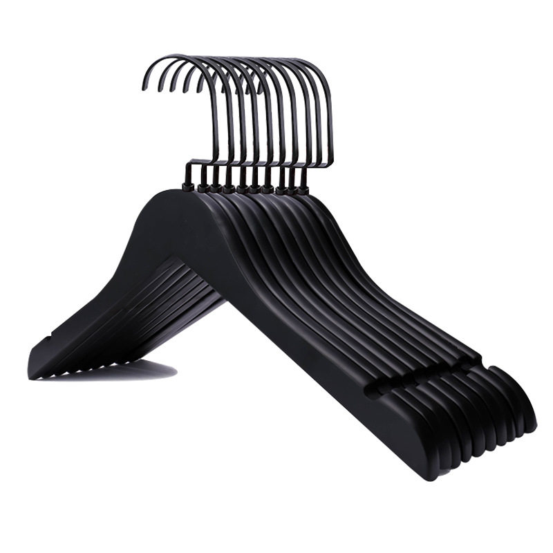 Solid wood clothes hanger clothing store black seamless drying clothes hanger household clothes hanger white non-slip clothes hanger wooden pants clip