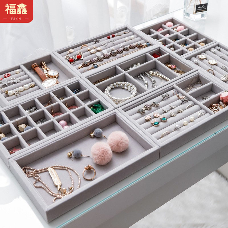 Velvet Jewelry Storage Box, High-End Large-Capacity Jewelry Box, Ring Earrings, Hand Jewelry Necklace Storage Display Rack