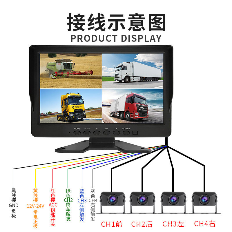 Truck Driving Recorder Four-Way Monitoring 1080P High-Definition Night Vision 360 Panoramic Reversing Image Integrated 24V12V