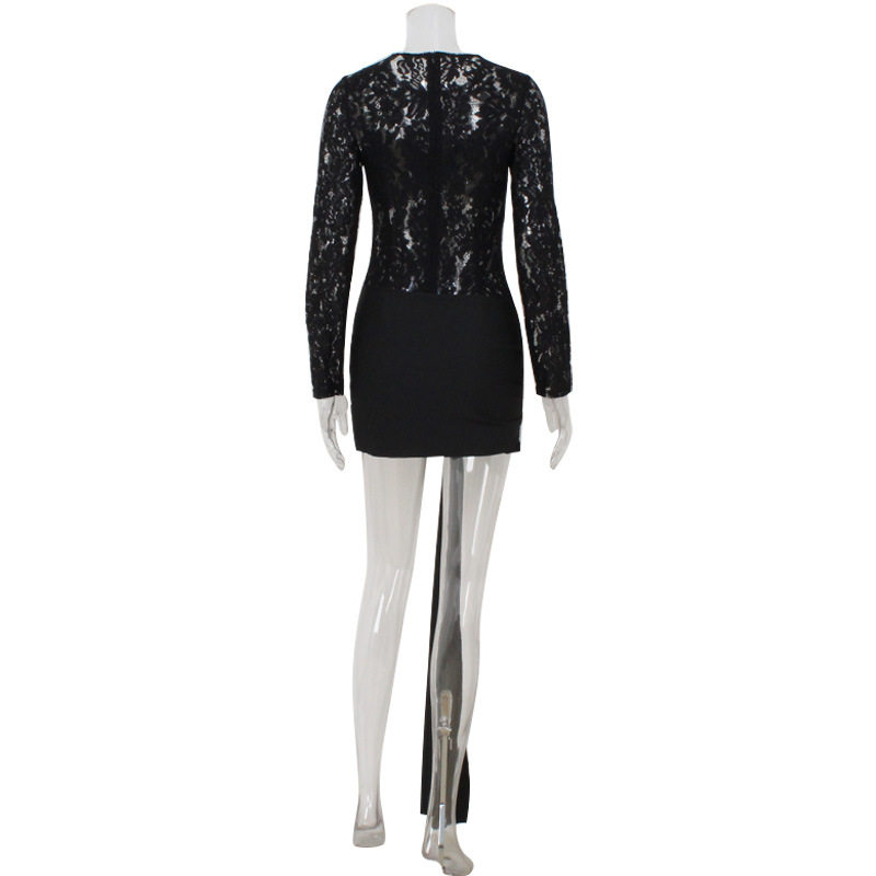 Long Sleeve Lace Panel Bodycon Dress Sexy Fit Elegant Design Autumn Fashion Wholesale Available