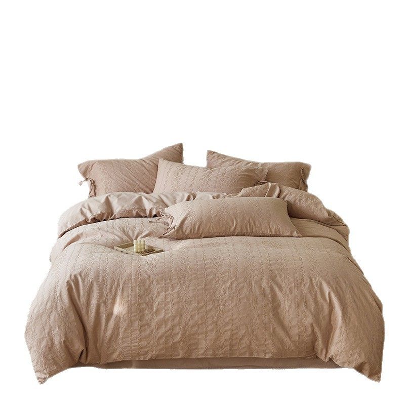 French-Style Light Luxury All-Cotton Brushed Four-Piece Set with Embossed Jacquard, Soft Pure Cotton Duvet Cover, Suitable for Sleeping Naked, Thickened Cotton