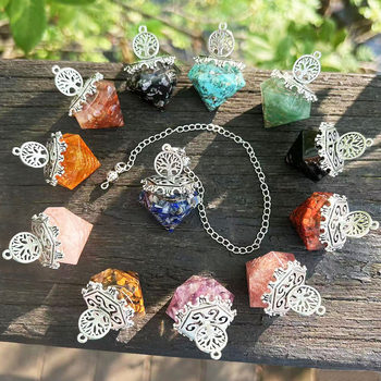 Pendulum Crystal Gravel Resin Six-Sided Rhombus Cone Pendant Red Copper Plated Cross-Border Foreign Trade Amazon