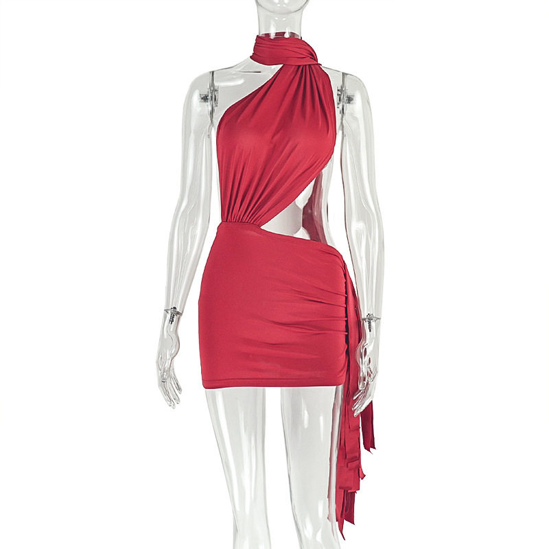 Womens Bodycon Mini Dress Solid Color Sexy Backless Ruched Design Adjustable Straps Casual Streetwear Wholesale