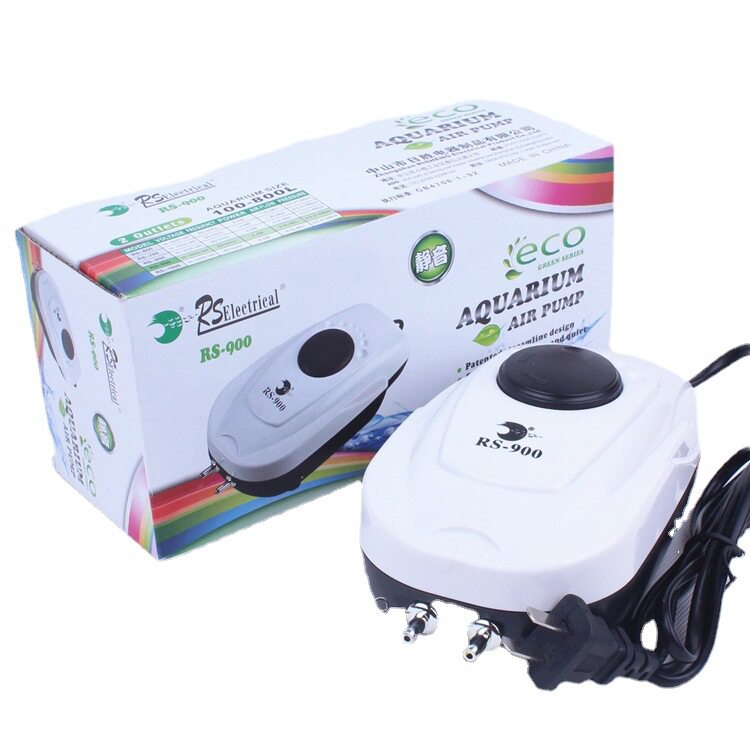 Risheng RS-900 ปั๊มลมหัวคู่ กำลังสูง สำหรับเติมออกซิเจนและเพิ่มออกซิเจน ปั๊มออกซิเจนสองรูสำหรับตู้ปลา ปรับปริมาณแก๊สได้อย่างละเอียด