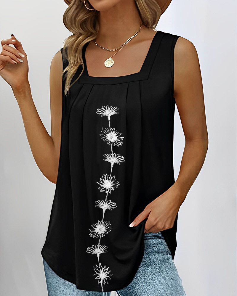 Ruffled Square Neck Sleeveless T Shirt Casual Style Versatile Fit Lightweight Fabric Perfect for Summer Wholesale