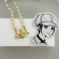 Golden Saturn Pearl Necklace (Extended Chain Version)