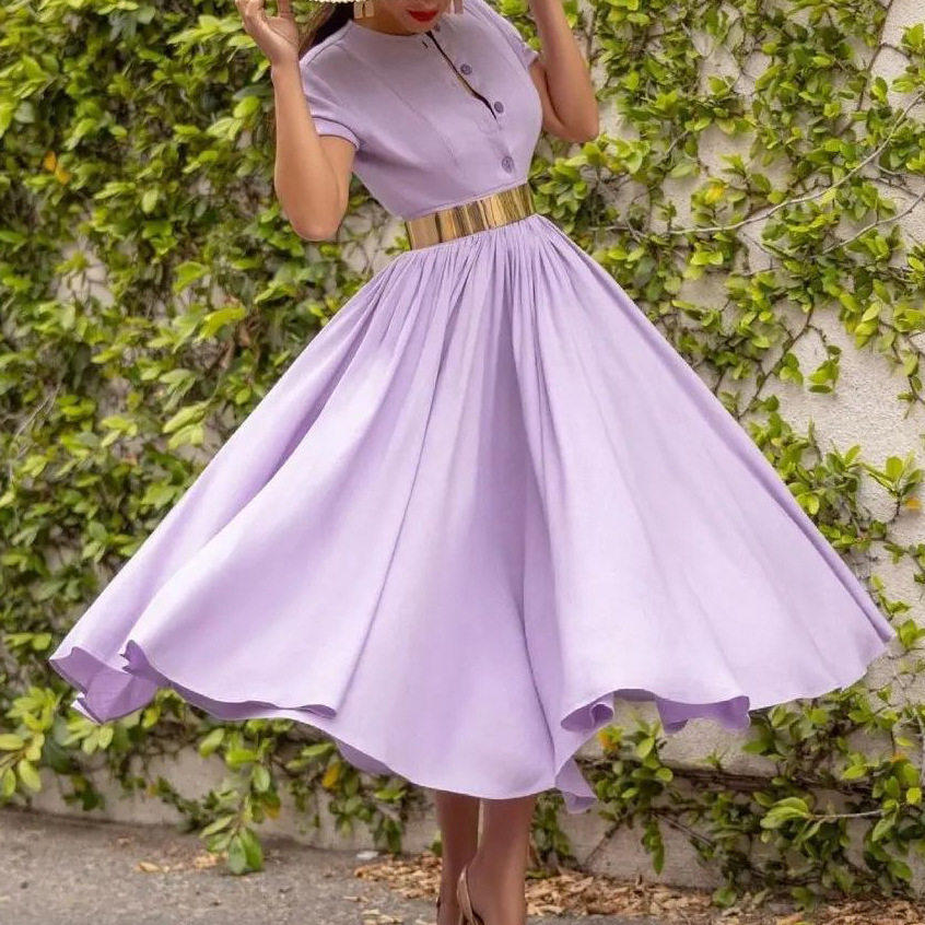 Summer Womens Dress Short Sleeve Waist Cinching Flared Skirt Casual or Party Wear Wholesale Available
