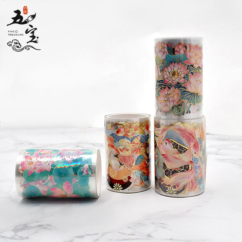 Wholesale of Cultural and Creative Pet Tape with Chinese Style for Journaling, Lotus Landscape Journaling Materials, Ancient Style DIY Full Roll Journaling Tape