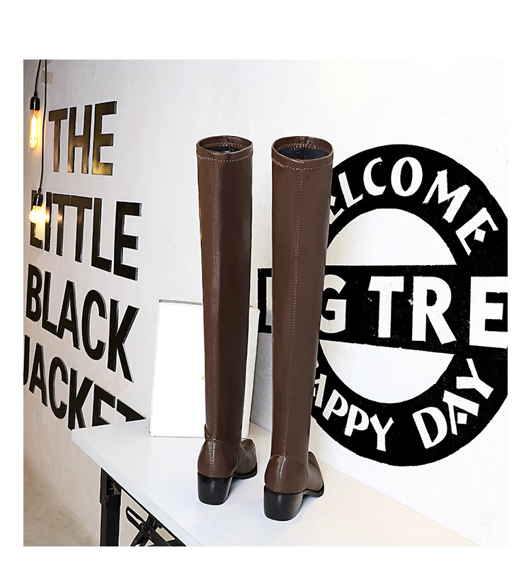 Boot nữ cổ cao quá gối gót vuông mũi nhọn phong cách thanh lịch — Màu cà phê, Màu đen, Màu Kaki