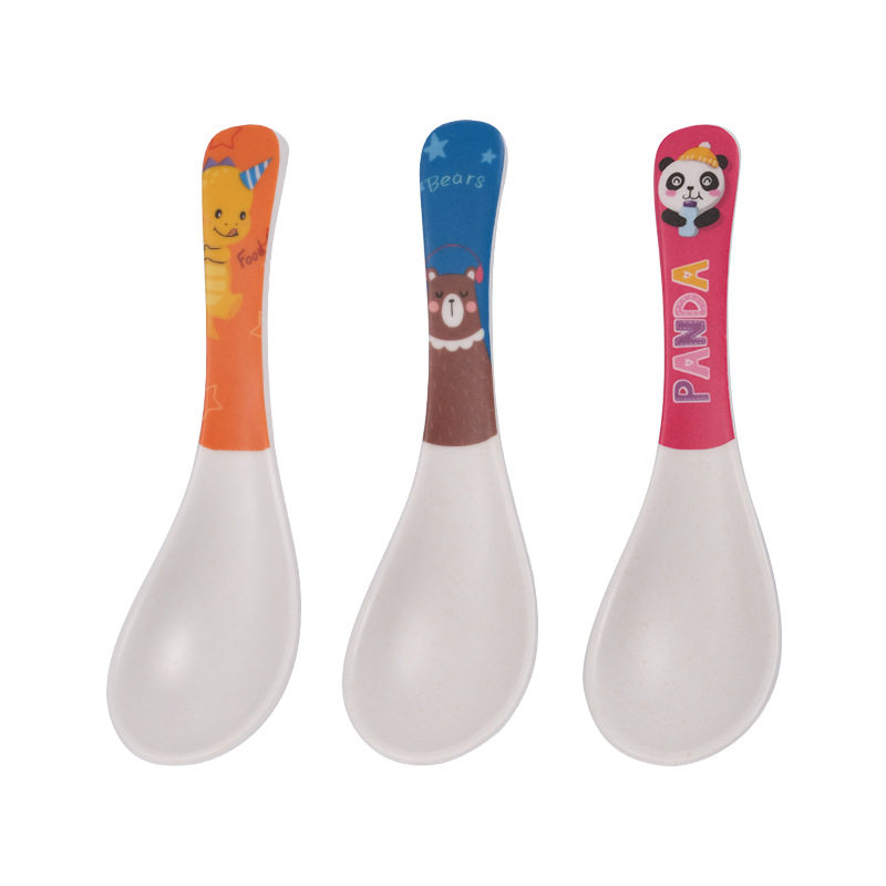 Cartoon Bamboo Fiber Household Baby Feeding Round Head Spoon Creative Kindergarten Children's Cute Eating Spoon
