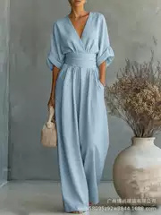 2026 European and American Amazon New Style V-Neck Elegant Women's Jumpsuit