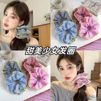 Ins Ballet Style Contrasting Plaid Ruffled Four-Layer Hair Tie Retro Nostalgic Romantic Skirt Ball Headband