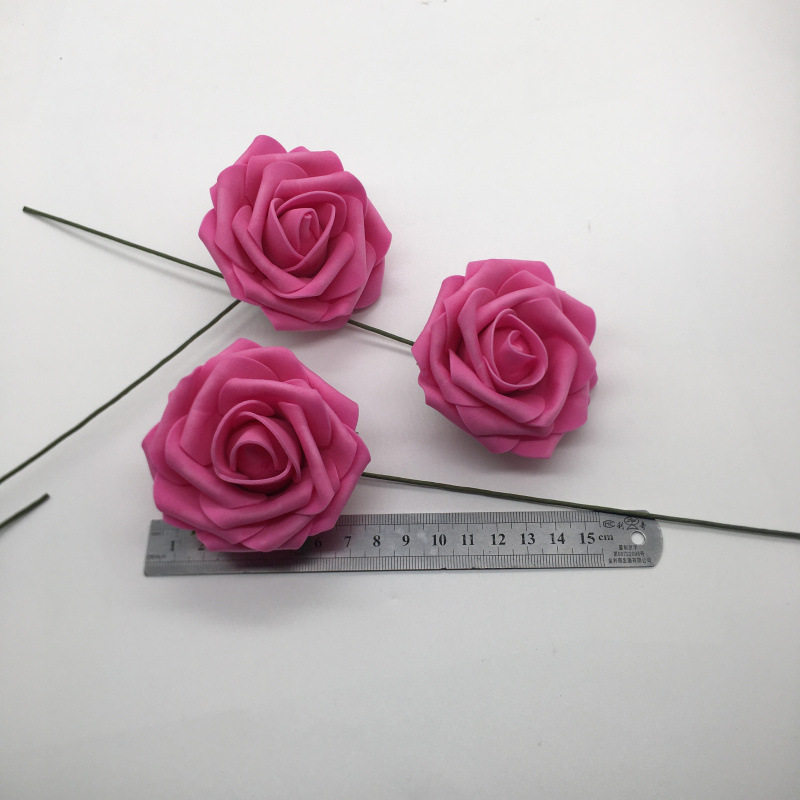 工厂现货仿真8cm带杆PE玫瑰花 泡沫花头手捧花婚庆喜糖盒配件