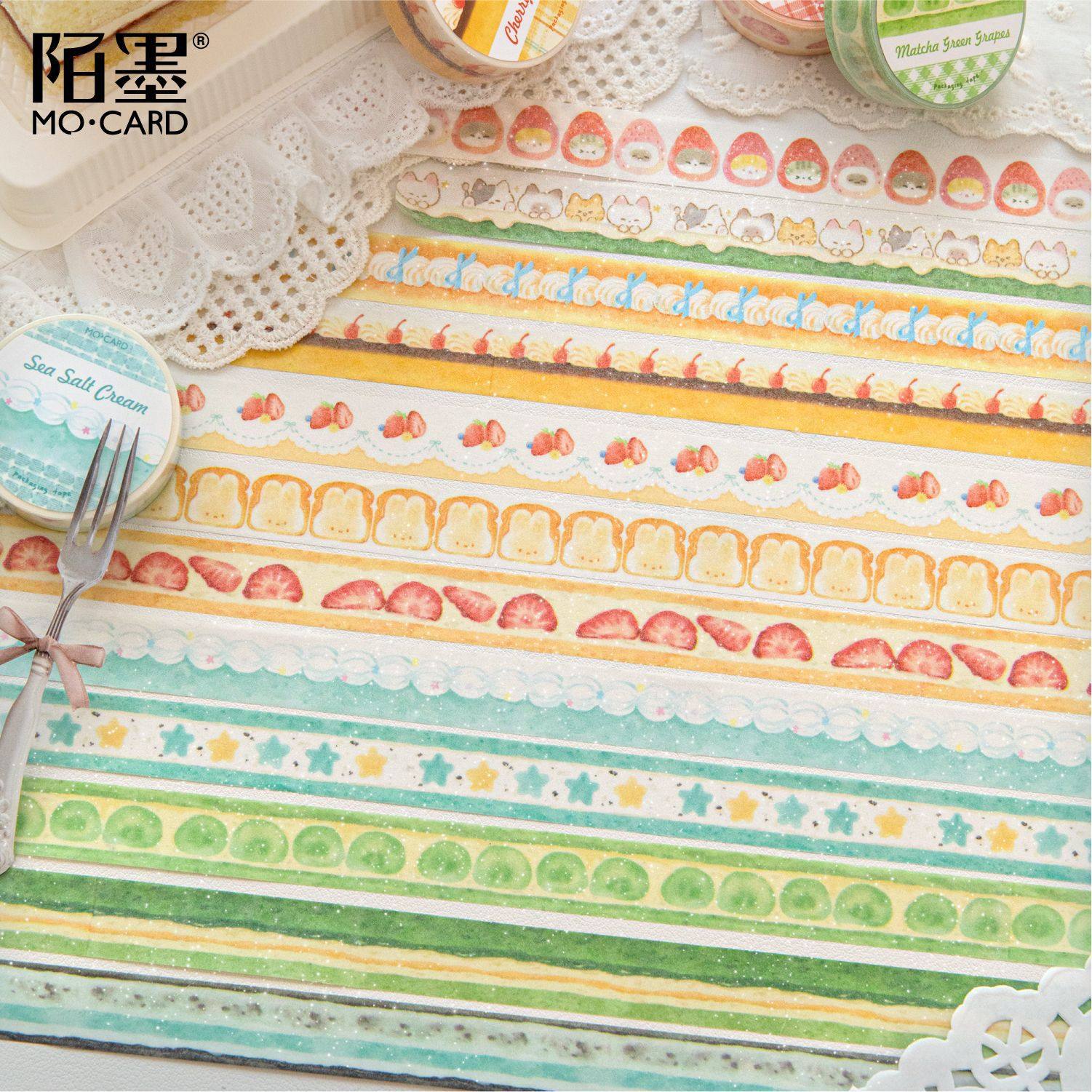 Momo Flash Sand Washi Tape Ding Ding Cake Shop Series Cute Dessert Handbook DIY Pull Strip Decorative Tape
