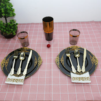 Cross-Border Hot-Selling Disposable Cutlery and Spoon Embossed Plate Set for Parties