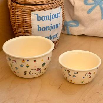 Korean-Style High-Capacity Instant Noodle Bowl with Cute Graffiti Kitten Series Rice Bowl, Salad Bowl, Snail Noodle Bowl, Ceramic