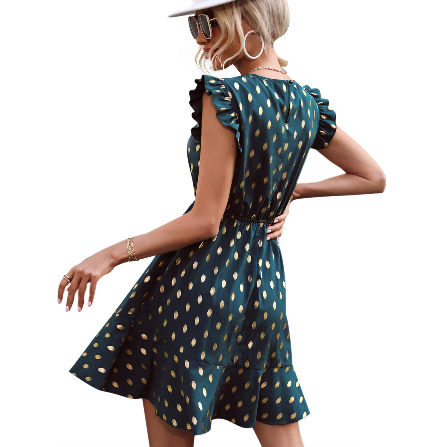 Sleeveless Polka Dot Dress Elegant Round Neck Chic Commuter Style Perfect for Spring and Summer Wholesale Available